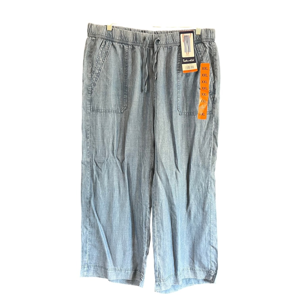 Splendid Womens XXL Blue Lyocell Wide Leg Crop Drawstring Pants 1963656 NWT